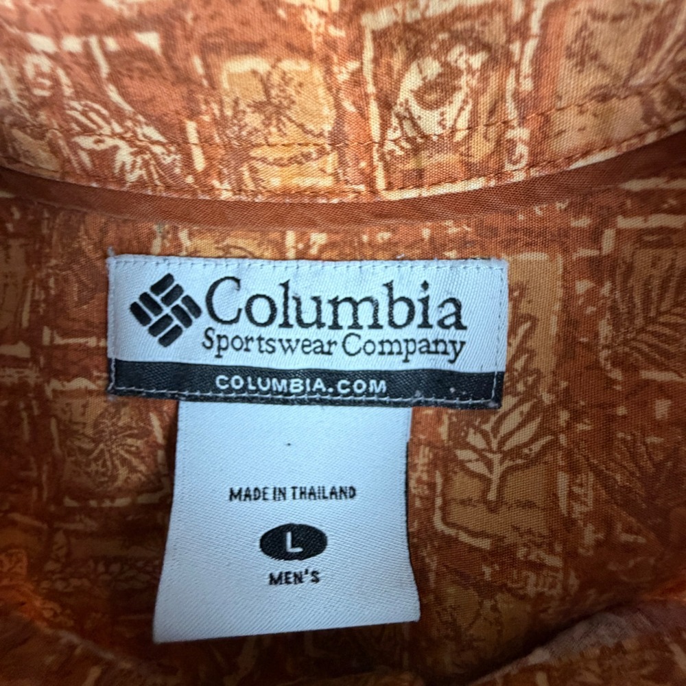 Columbia Mens AM7958 Short Sleeve Button Up Shirt Orange Block Print Large - Picture 2 of 6